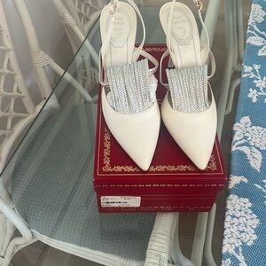Rene Caovilla White and Silver Stiletto Heels